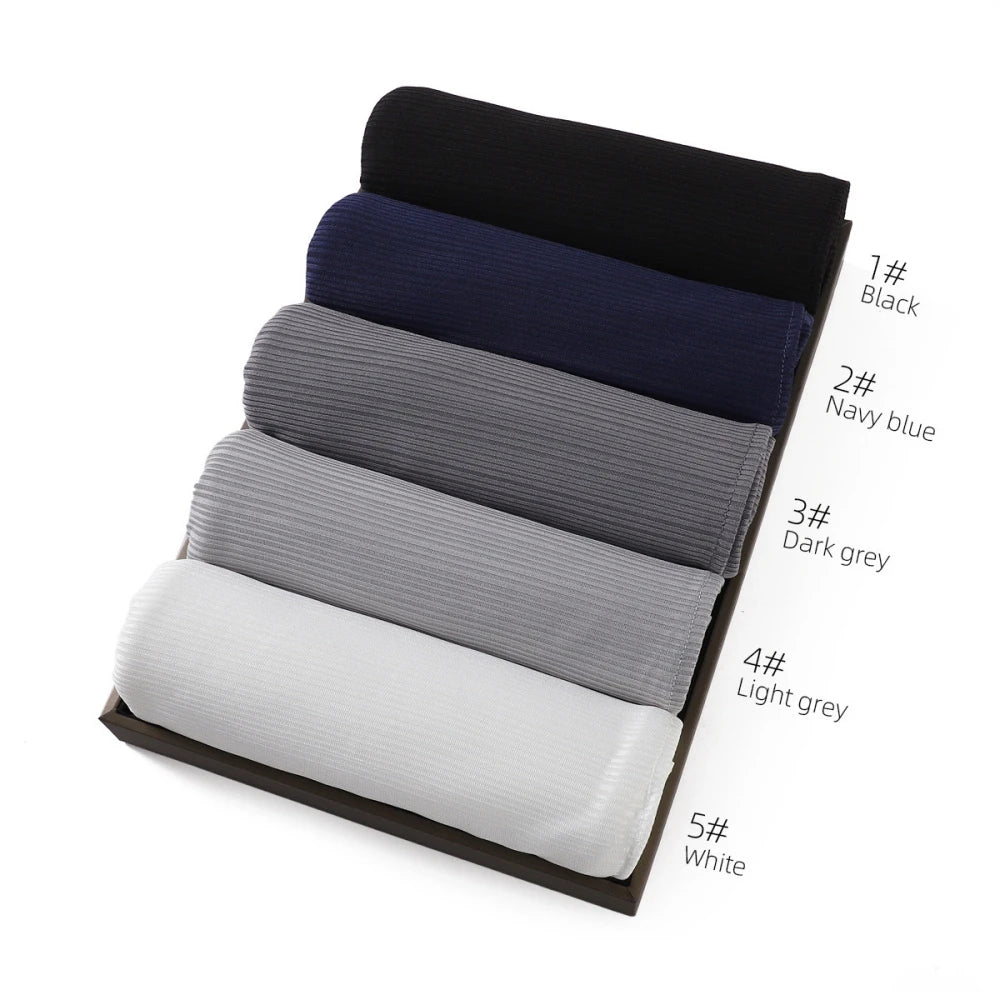 Fashion Elastic Ribbed Jersey Hijabs Solid Color Stripes Lightweight Thin Headscarf Muslim Women Soft Scarf Headwrap Long Shawl