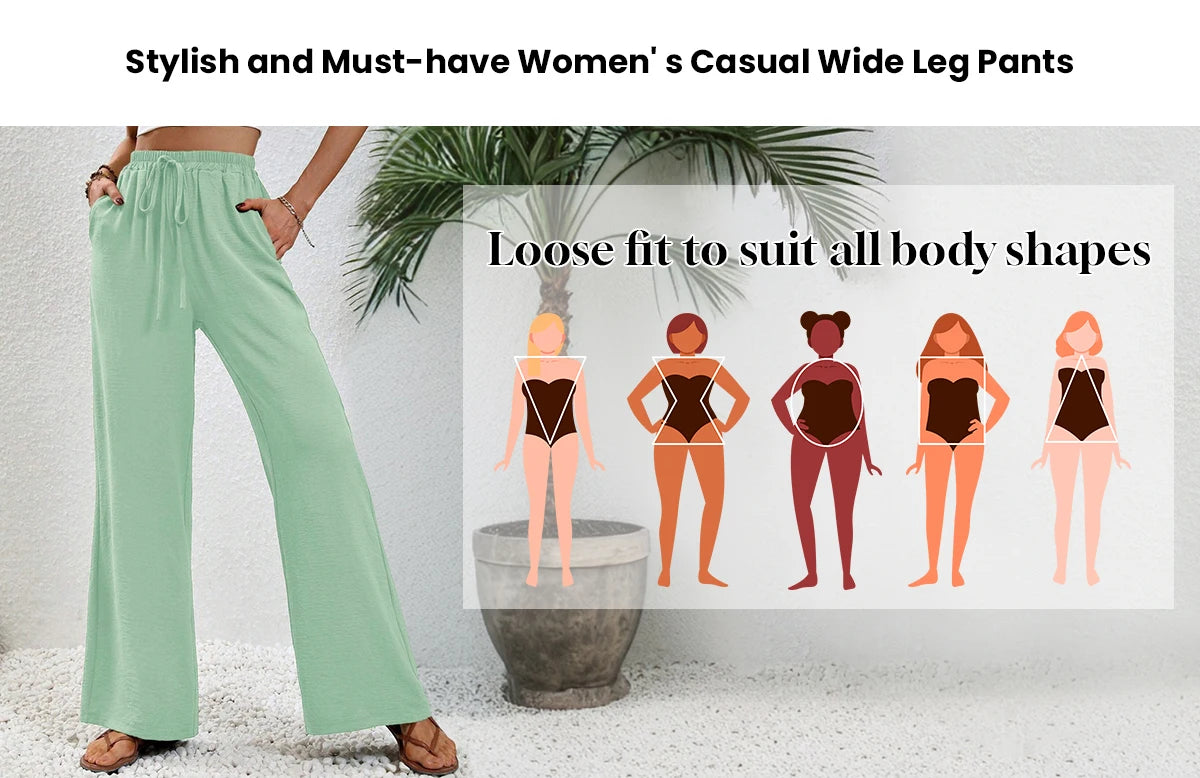 Women's Plain Pocket Tie Front Elastic Waist Straight Leg Pants, Casual High Waist Wide Leg Trousers for Daily Wear, Baggy Pants