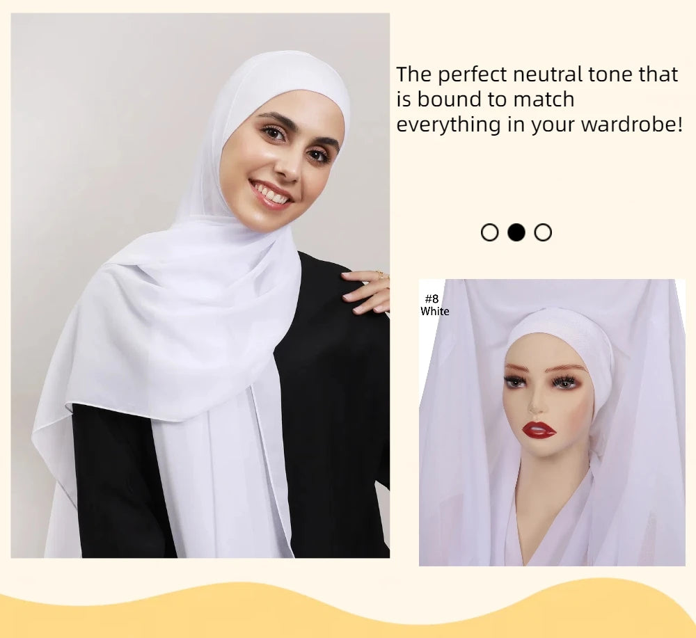 2024 New Hot Sale Premium Instant Chiffon Hijab Wrap With Bulit-in Magnets Solid Color Muslim Women Scarf Shawl with Undercap