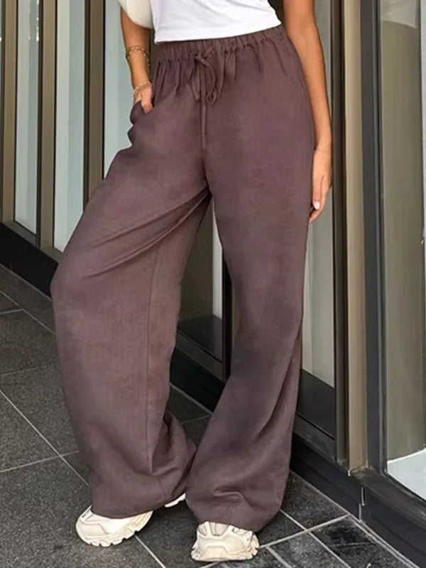 Women's simple soild-color drawstring casual pants,They are loose, trendy, straight-tube style, lazy and comfortable.