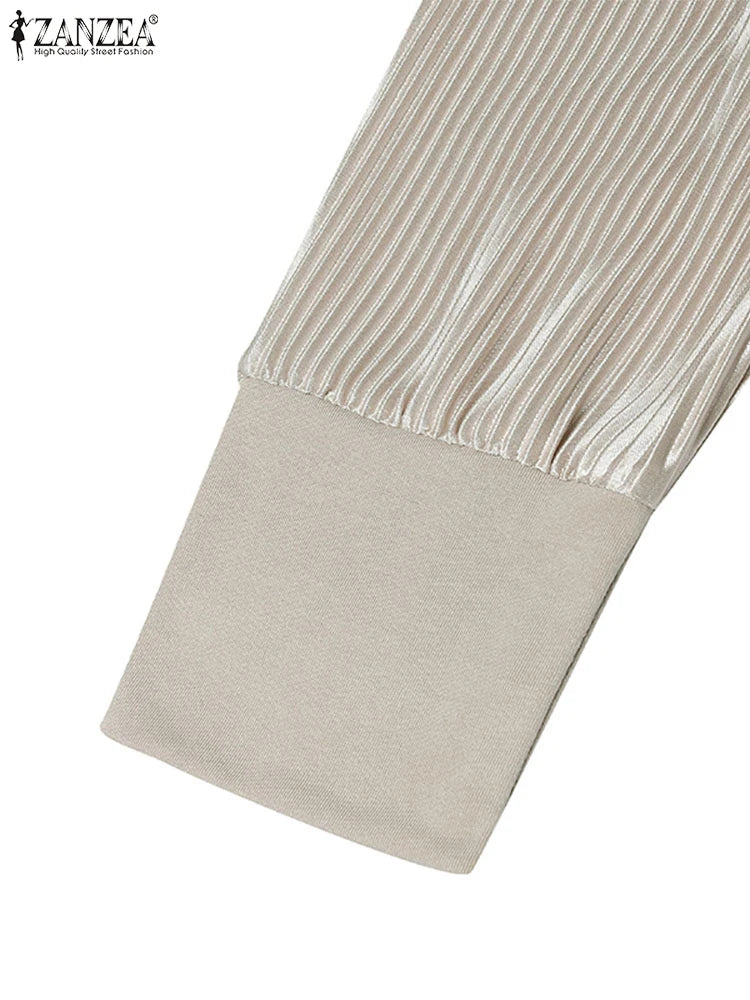 Fashion Autumn Long Sleeve Pleated Sundress 2024 ZANZEA Muslim Abaya Robe Femmme Women Patchwork Maxi Dresses Casual Vestidos