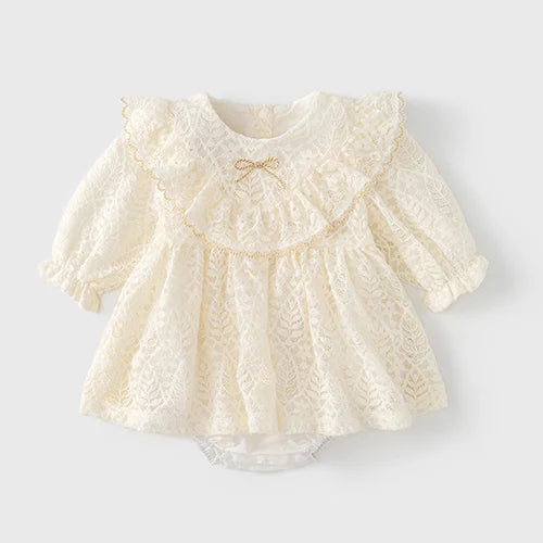 Baby Girl Clothing Autumn Spring Lovely Princess Style Lace Panel Toddler Baby Girl Romper+Hat Infant Baby Girls Jumpsuit