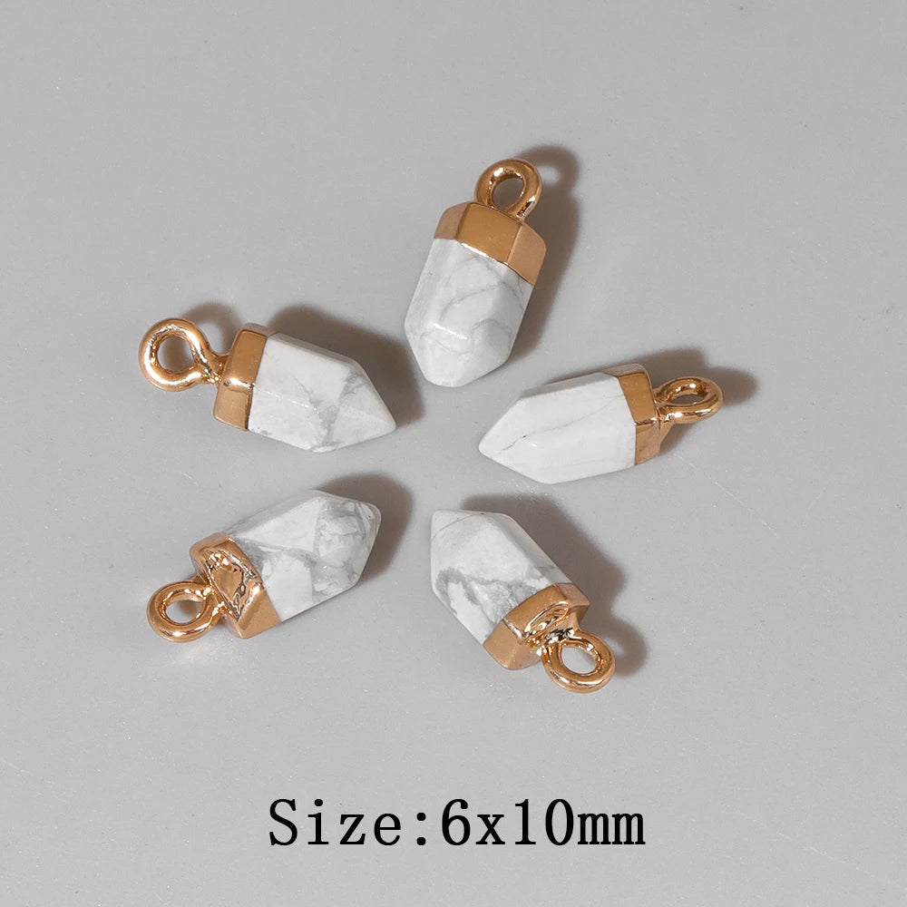 5pcs/lot Natural Bullet Shape Stone Pendant Amethysts Quartzs Tiger Eye Agat Charms For DIY Bracelets Necklace Earrings 6x10mm