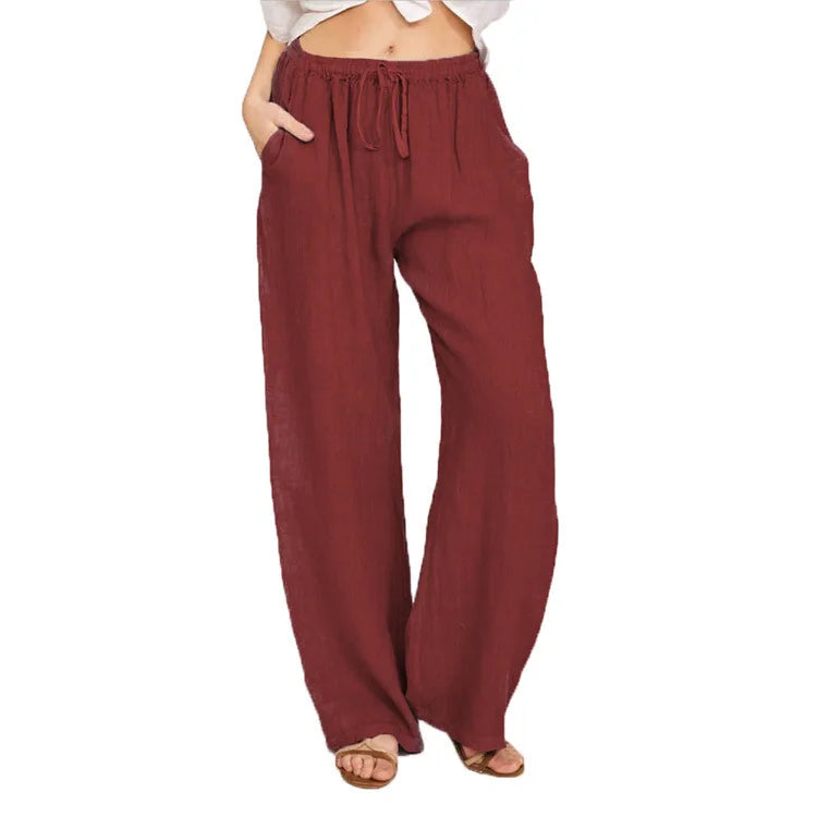 Women's simple soild-color drawstring casual pants,They are loose, trendy, straight-tube style, lazy and comfortable.