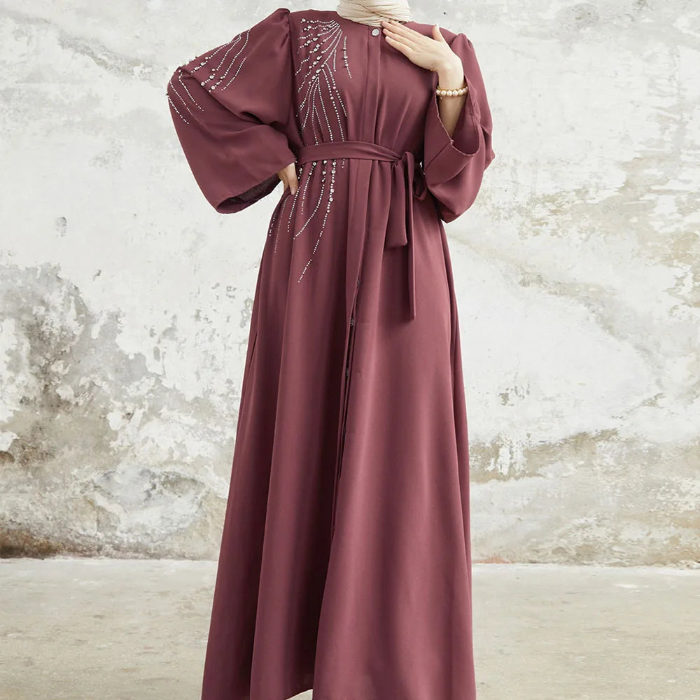 Luxury Black Long Sleeves Muslim Abayas Hot Diamonds Design Islamic Dresses Ladies Casual Clothing Gifts Party Wholesale RIMAIRE