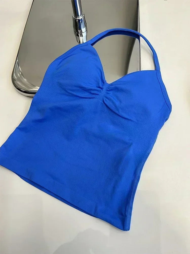 Four Seasons New Gym Fashion Yoga Gym Clothing Hip Pants Neck Bra Comfortable Dopamine Pilates Set