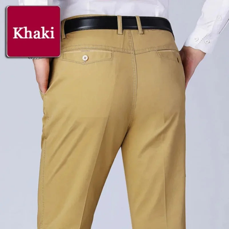 Men's Summer Thin Pants Classic Casual 100% Cotton Business Fashion Stretch Solid Comfortable Elastic Straigh Trousers KOACUS