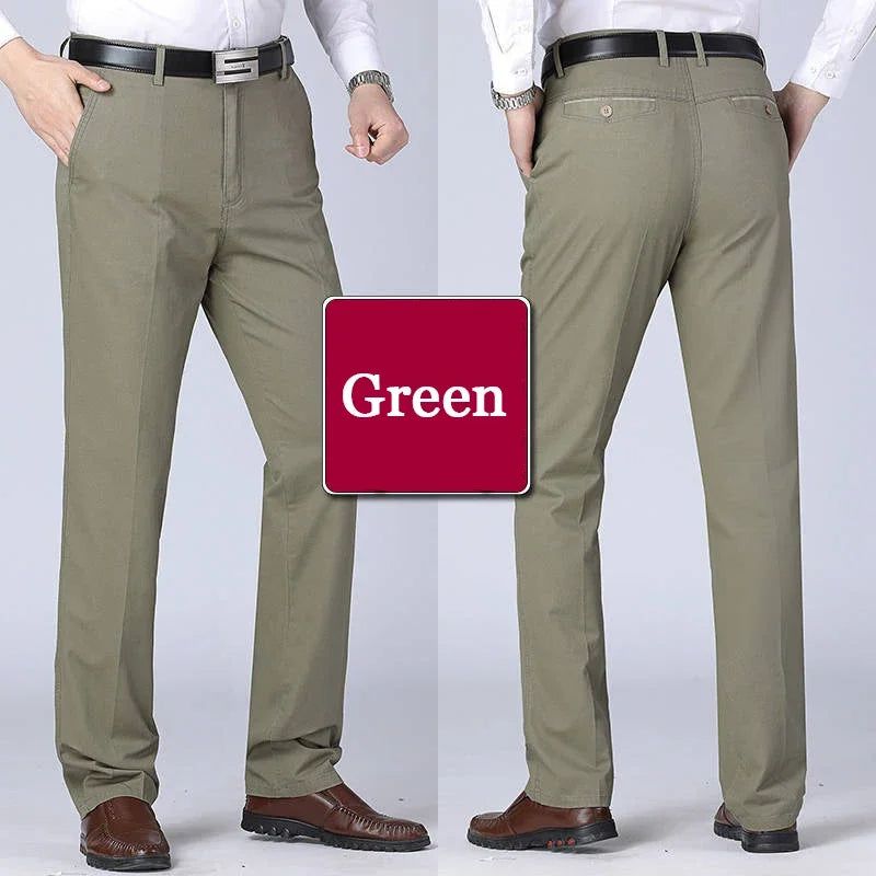 Men's Summer Thin Pants Classic Casual 100% Cotton Business Fashion Stretch Solid Comfortable Elastic Straigh Trousers KOACUS