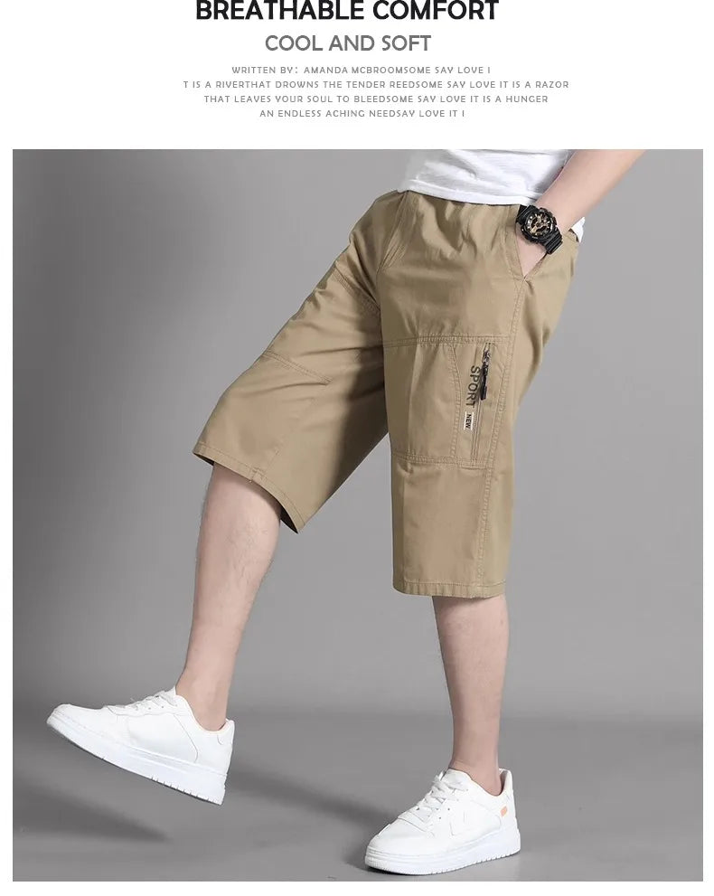 XL-6XL Work Pants Men's Summer Pure Cotton Casual Shorts loose and Slimming Work Pants Home Pants Large Pocket Zipper Decoration