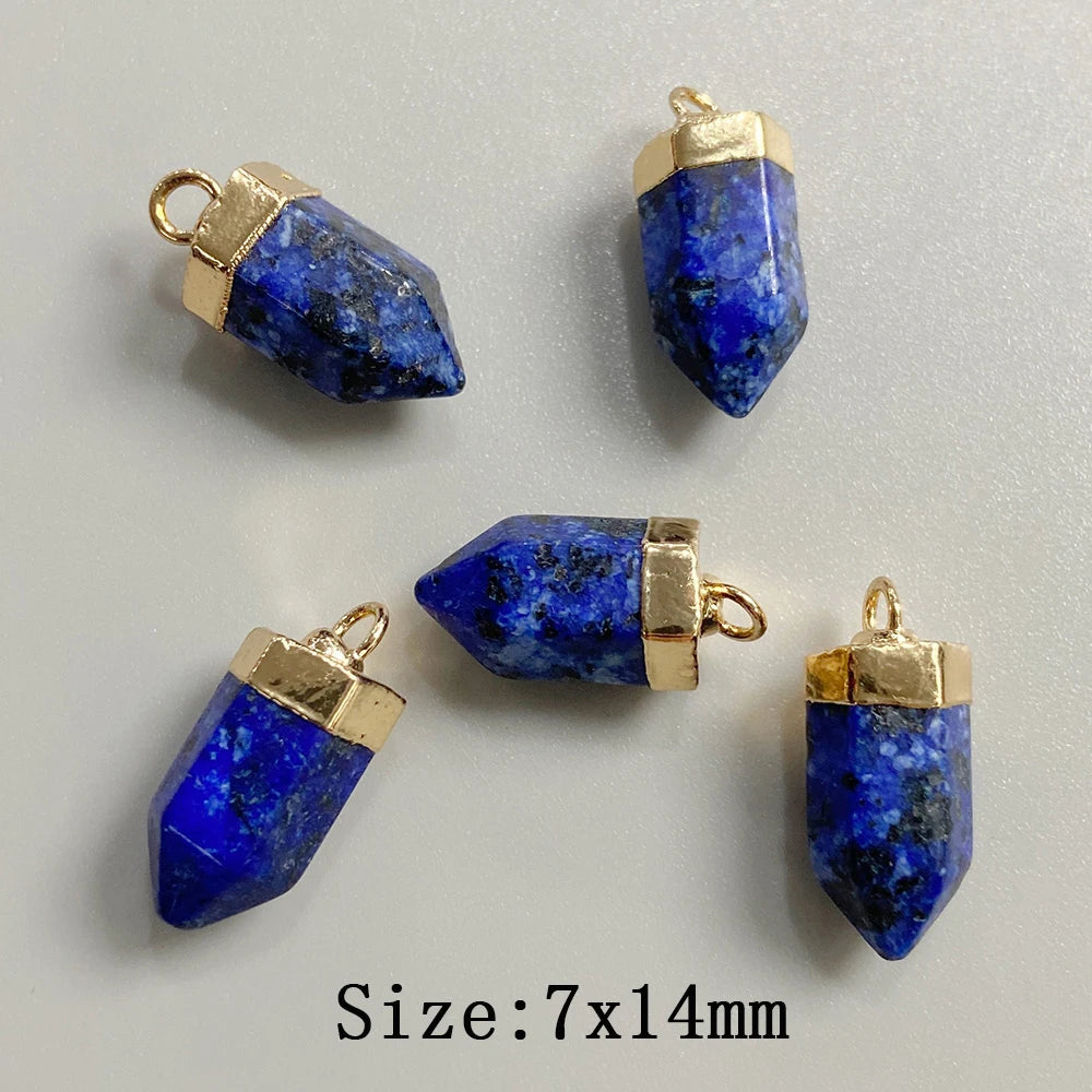 5pcs/lot Natural Bullet Shape Stone Pendant Amethysts Quartzs Tiger Eye Agat Charms For DIY Bracelets Necklace Earrings 6x10mm