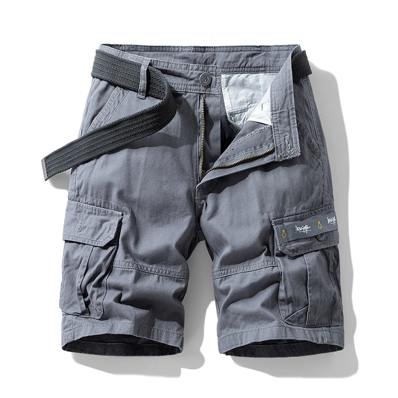 Summer sports shorts men's multi pocket oversized loose casual pants pure cotton wear-resistant knee length workwear shorts