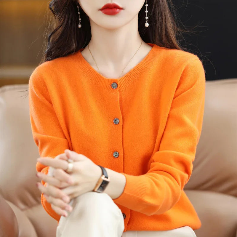 Women's Sweater 2024 New Knitted Cardigan Early Spring Crewneck Sweater Women's Long-sleeved Solid Color All-match Jacket