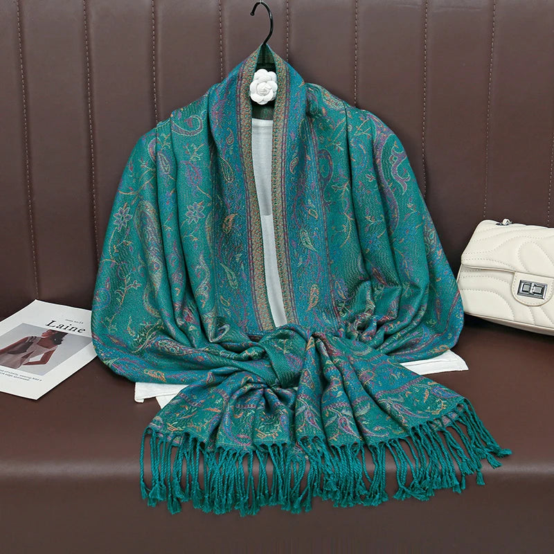 Retro Jacquard Paisley Tassels Hijab Scarf Cotton Viscose Women Muslim Hijab Shawls Big Size Long Wraps Ladies Fashion Headscarf