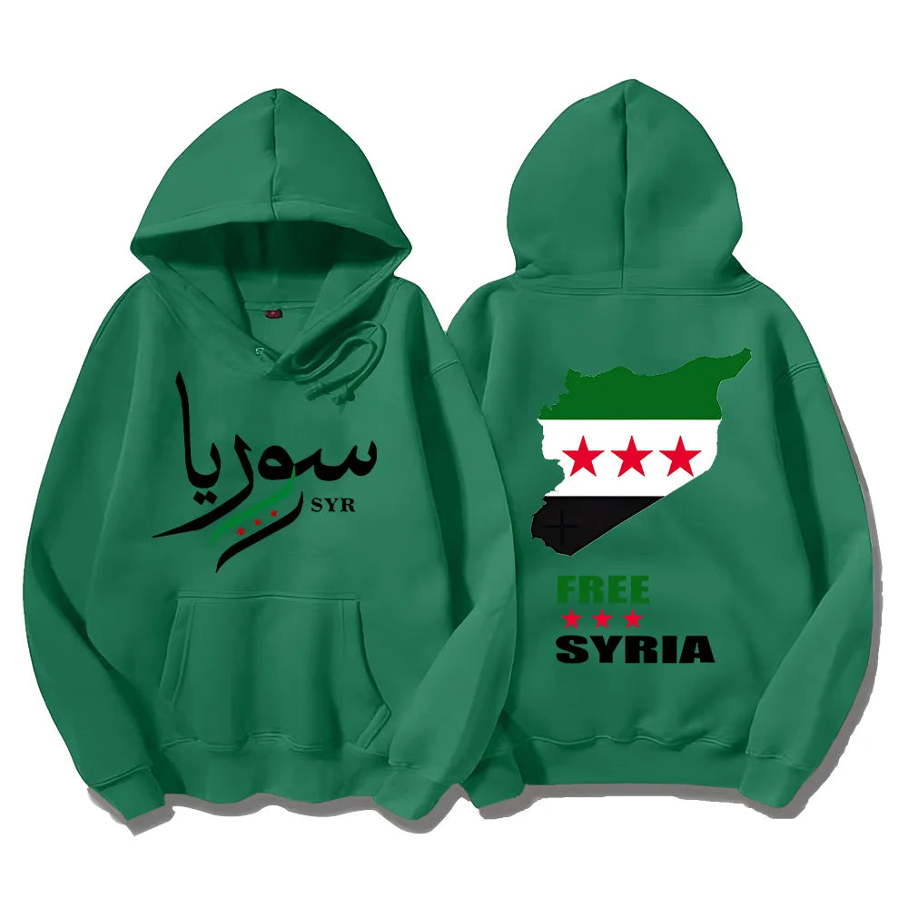 Syrian Freedom Hoodies Damascus Syria Pullovers Unique Syria Map Sweatshirts Anti-War Unisex Clothing Peaceful Protest Sudaderas