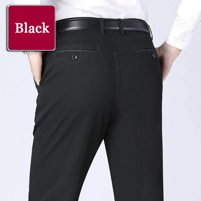 Men's Summer Thin Pants Classic Casual 100% Cotton Business Fashion Stretch Solid Comfortable Elastic Straigh Trousers KOACUS