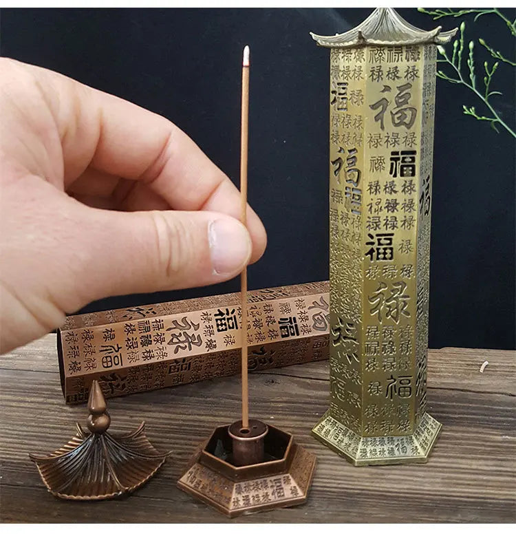 Baifu Vertical Incense Burner Fulu Pagoda Incense Censer Heart Sutra Hollow Stick Incense Holder Home Tea Room Office Decoration