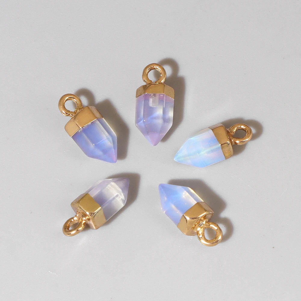 5pcs/lot Natural Bullet Shape Stone Pendant Amethysts Quartzs Tiger Eye Agat Charms For DIY Bracelets Necklace Earrings 6x10mm