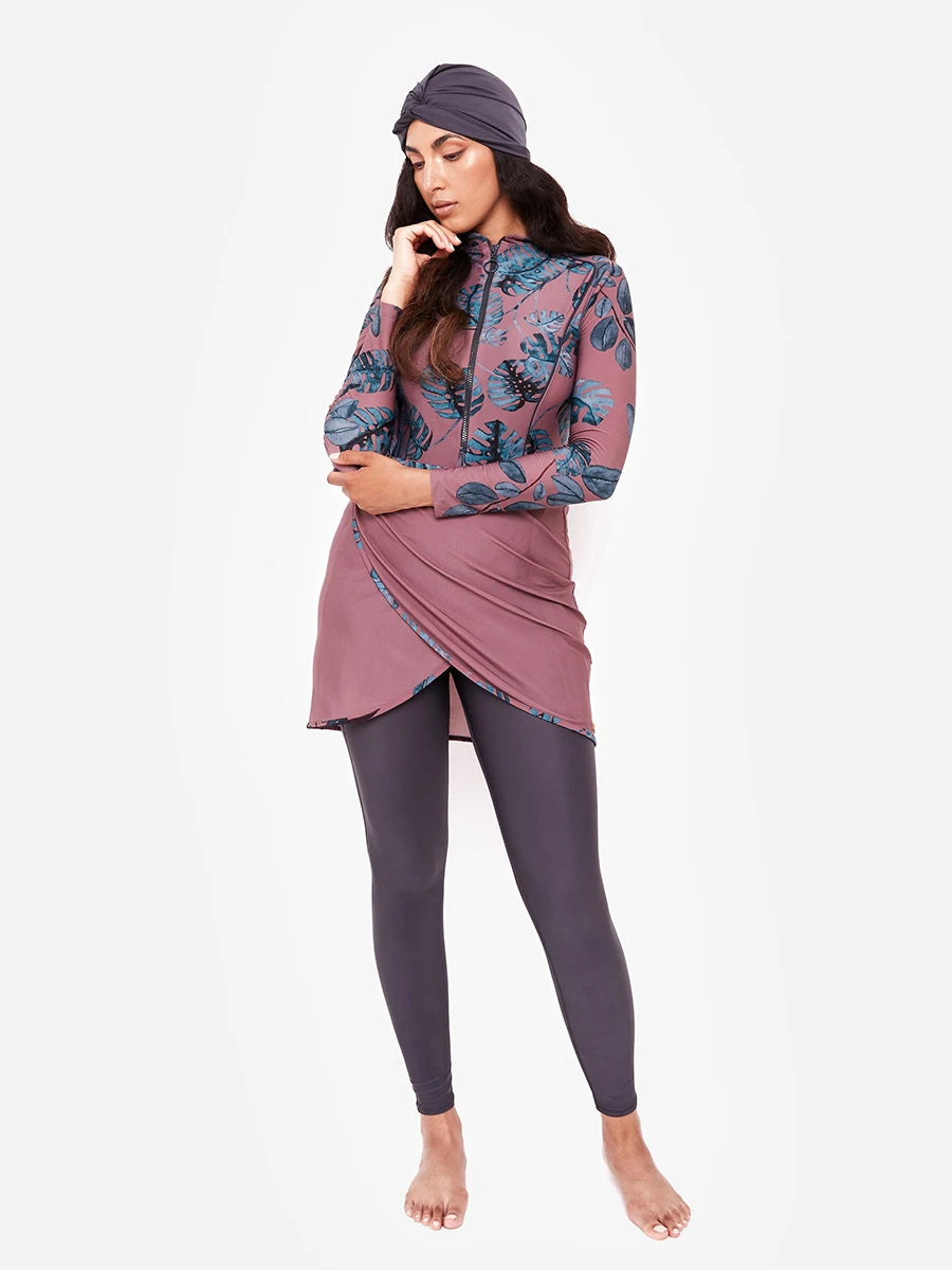 New Muslim Swimwear Women Modest Patchwork Hijab Long Sleeves Sport Swimsuit 3pcs Islamic Burkinis Wear Bathing Suit
