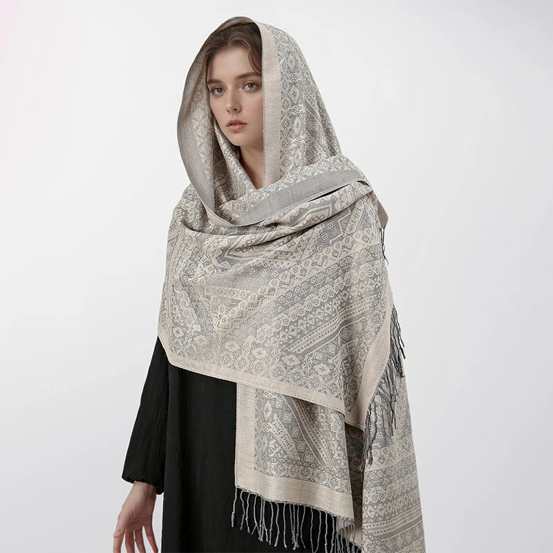 New Winter Scarf Women Keep Warm Cashmere Scarves Casual Designer Pashmina Neckerchief Tassel Shawl Hijab Wrap
