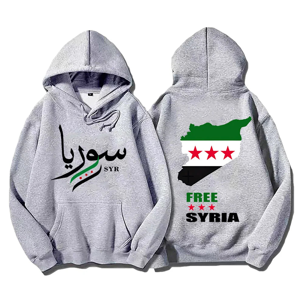 Syrian Freedom Hoodies Damascus Syria Pullovers Unique Syria Map Sweatshirts Anti-War Unisex Clothing Peaceful Protest Sudaderas