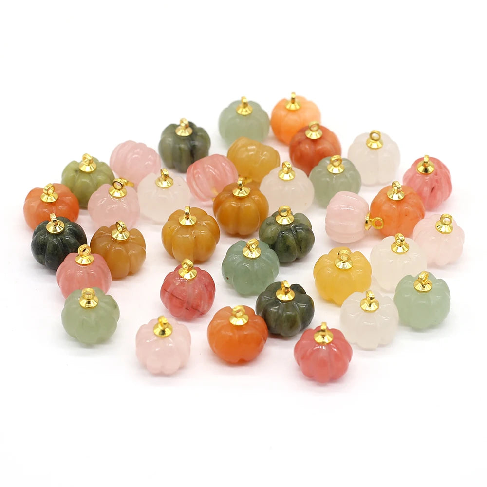 5pcs/Lot 13x13mm Natural Stone Red Agate Rose Quartz Pendant Charms Mini Pumpkin Charms for Jewelry Making DIY Necklace Earrings