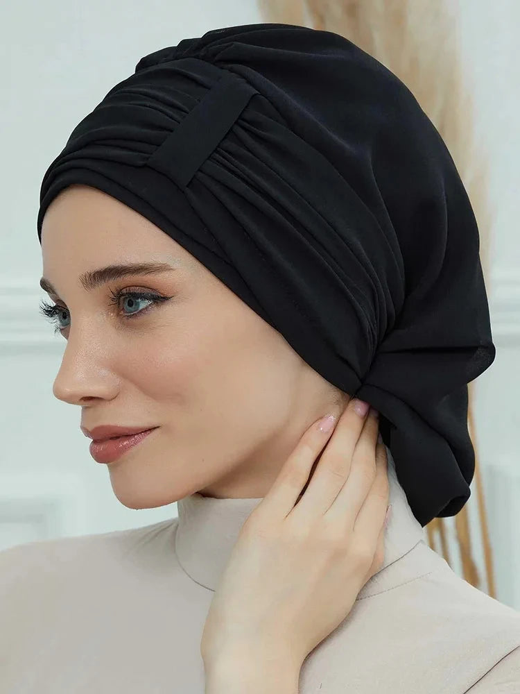 Muslim Solid Instant Turban Hat Hijab Women Caps Islamic Bandana Bonnet Fashion