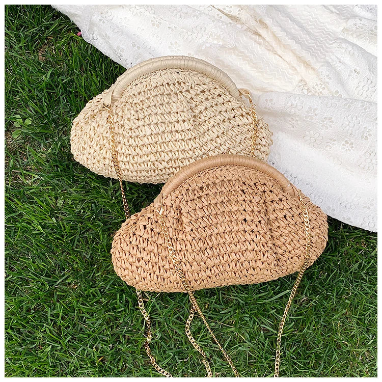 2024 Summer New Straw Weaving Crossbody Bag Fashionable and Casual Shell Bag Women's Shoulder Bag with Excellent Texture