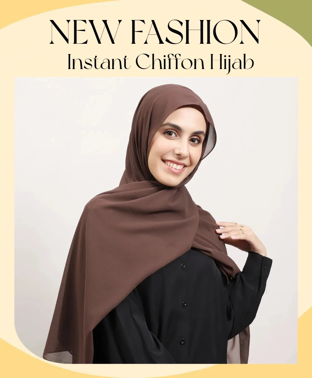 2024 New Hot Sale Premium Instant Chiffon Hijab Wrap With Bulit-in Magnets Solid Color Muslim Women Scarf Shawl with Undercap