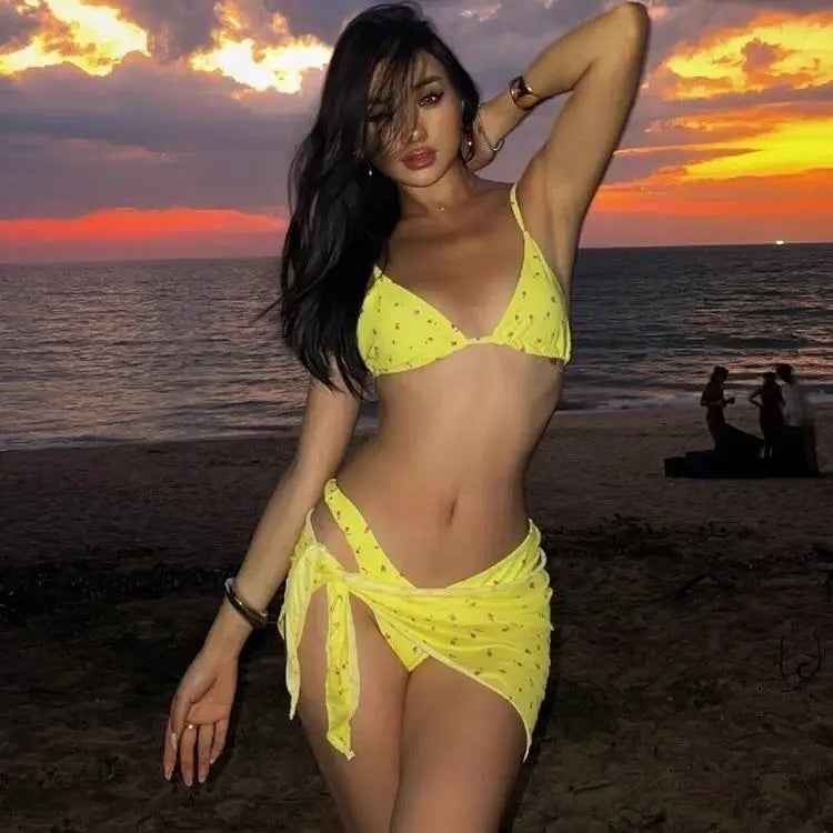 Sexy Bikini Tee-piece Set Separable Swimsuit Women's Small Chest Gathered Beach Vaion Bikini Nylon Polyester Spandex
