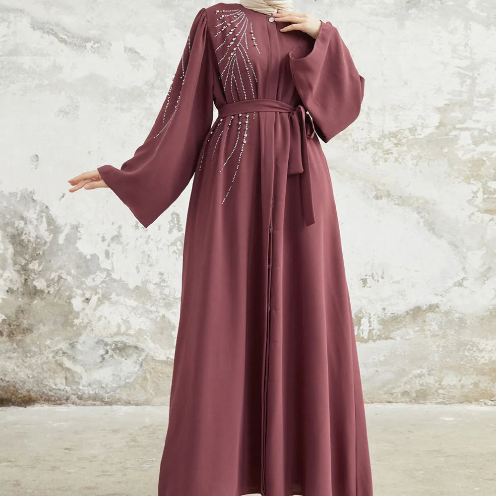 Luxury Black Long Sleeves Muslim Abayas Hot Diamonds Design Islamic Dresses Ladies Casual Clothing Gifts Party Wholesale RIMAIRE
