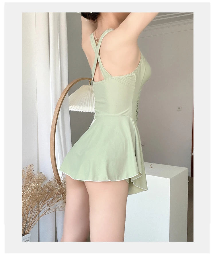 Women Hanging Neck Sweet Cute Swimwear Sexy One-piece Beach Wear Swim Suit Beach Dress Swimsuit High Waist Bathing Suit For Girls