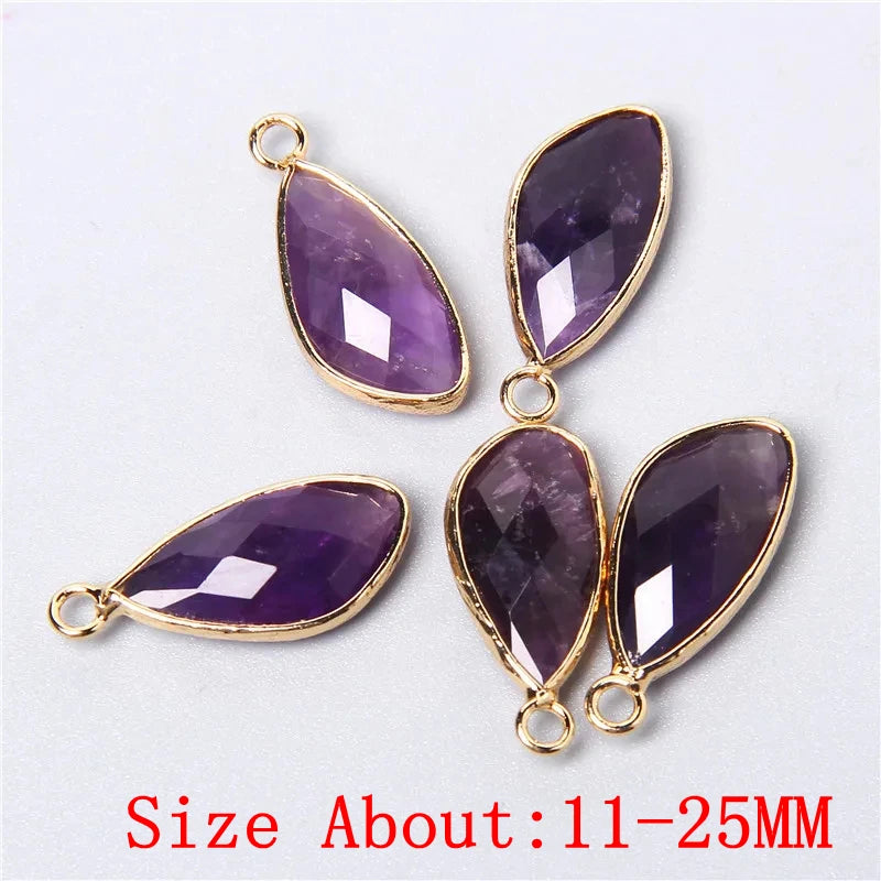 2pcs Natural Rose Clear Pink Quartz Labradorite Amethysts Stone Charm Pendant for Necklaces Earrings Jewelry Making Accessories