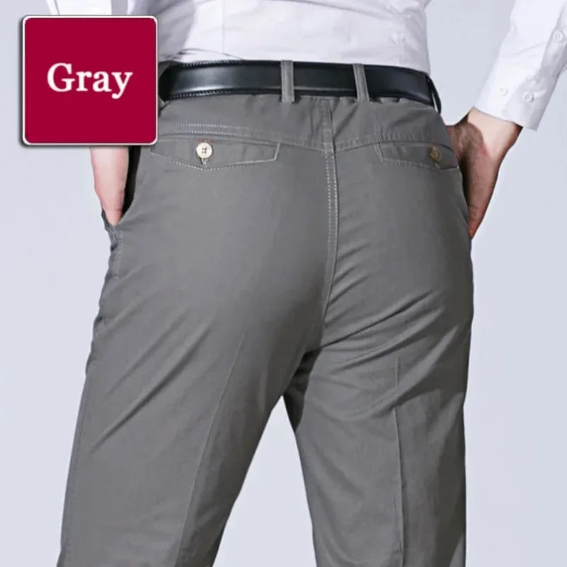 Men's Summer Thin Pants Classic Casual 100% Cotton Business Fashion Stretch Solid Comfortable Elastic Straigh Trousers KOACUS
