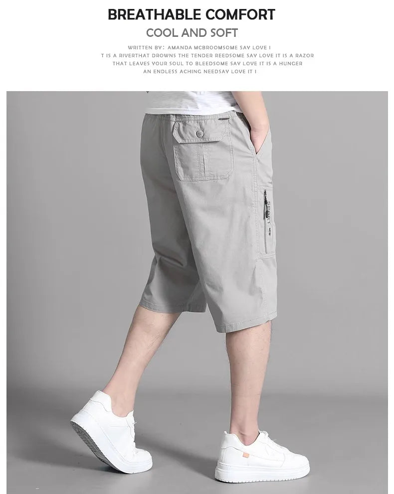 XL-6XL Work Pants Men's Summer Pure Cotton Casual Shorts loose and Slimming Work Pants Home Pants Large Pocket Zipper Decoration