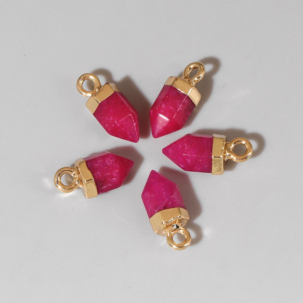 5pcs/lot Natural Bullet Shape Stone Pendant Amethysts Quartzs Tiger Eye Agat Charms For DIY Bracelets Necklace Earrings 6x10mm