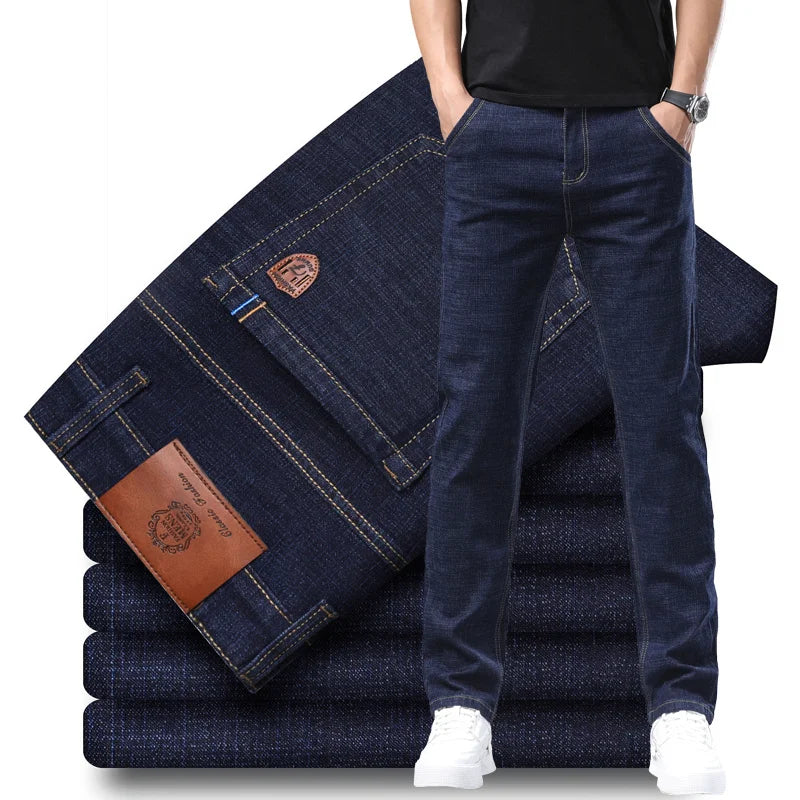 2024 Fashion Men Stretch Loose Straight Jeans Casual Elastic Slim Fit Denim Pants Male Brand Business Trousers Large size 38 40