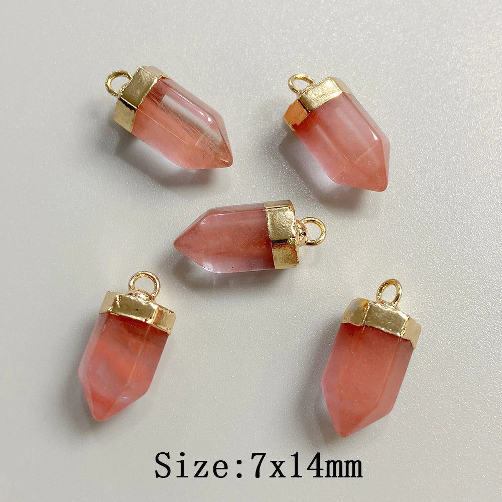 5pcs/lot Natural Bullet Shape Stone Pendant Amethysts Quartzs Tiger Eye Agat Charms For DIY Bracelets Necklace Earrings 6x10mm