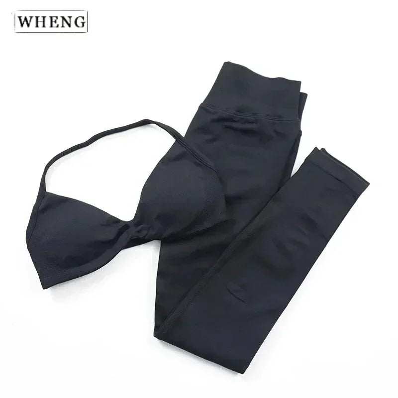 Four Seasons New Gym Fashion Yoga Gym Clothing Hip Pants Neck Bra Comfortable Dopamine Pilates Set