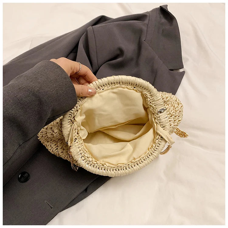 2024 Summer New Straw Weaving Crossbody Bag Fashionable and Casual Shell Bag Women's Shoulder Bag with Excellent Texture