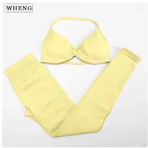 Four Seasons New Gym Fashion Yoga Gym Clothing Hip Pants Neck Bra Comfortable Dopamine Pilates Set