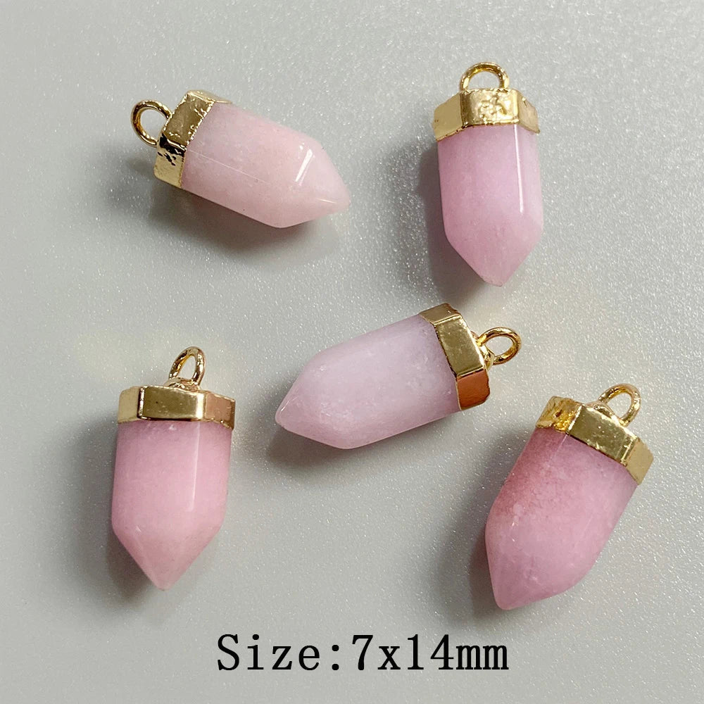 5pcs/lot Natural Bullet Shape Stone Pendant Amethysts Quartzs Tiger Eye Agat Charms For DIY Bracelets Necklace Earrings 6x10mm