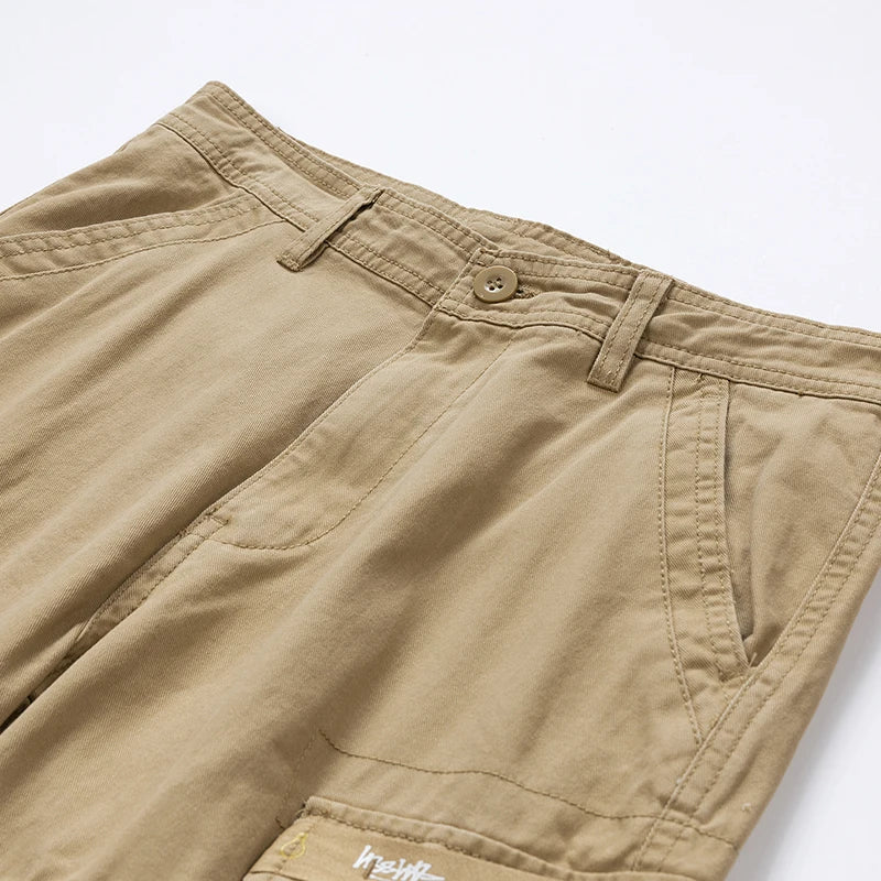 Summer sports shorts men's multi pocket oversized loose casual pants pure cotton wear-resistant knee length workwear shorts