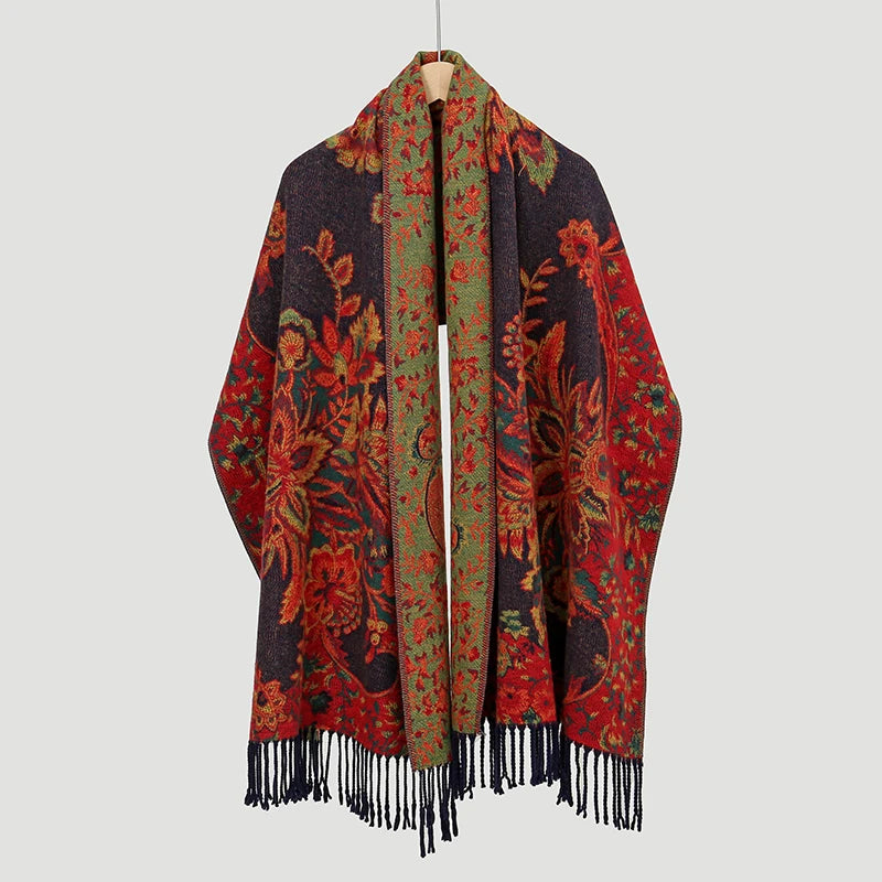 Winter Female Scarf Cashmere Shawls Wraps Women Floral Long Hijab Stoles Pashmina Bufanda Tassel Autumn Lady Headband 2022