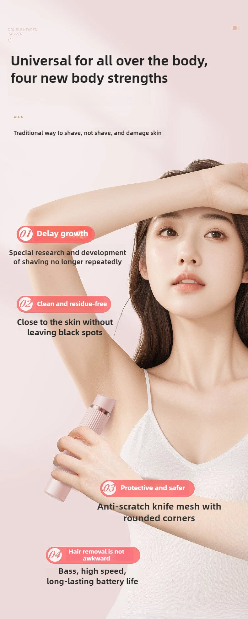 Electric Shaver for Women Waterproof Wet & Dry Hair Razors 2 in 1 Double Head Dual Bikini Hair Trimmer Detachable Head Shaver