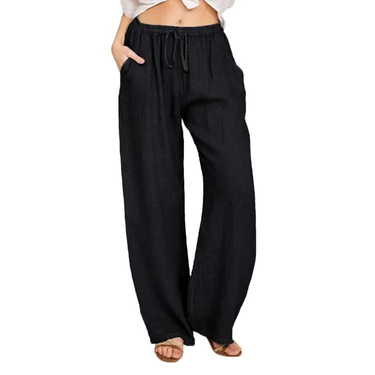 Women's simple soild-color drawstring casual pants,They are loose, trendy, straight-tube style, lazy and comfortable.