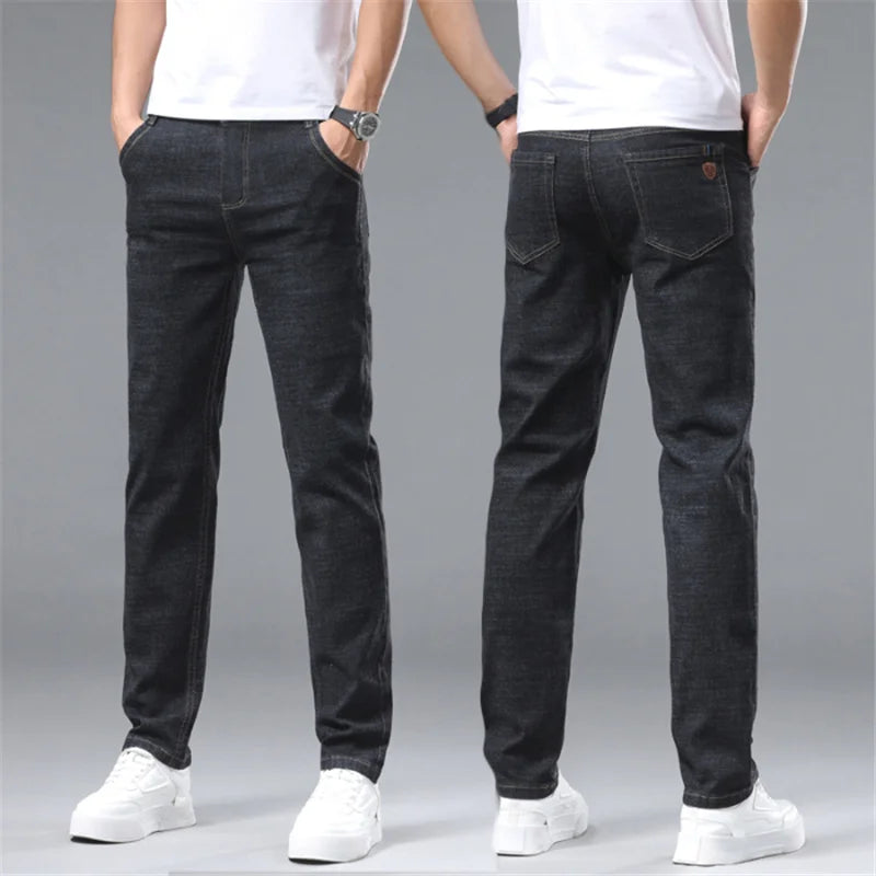 2024 Fashion Men Stretch Loose Straight Jeans Casual Elastic Slim Fit Denim Pants Male Brand Business Trousers Large size 38 40