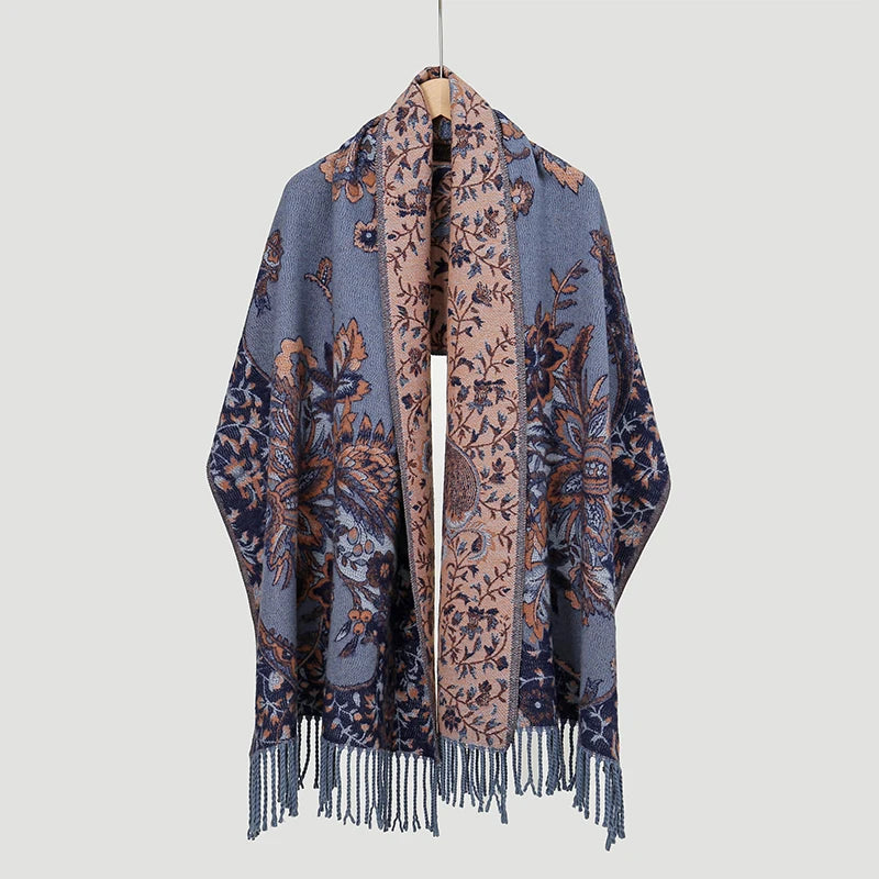 Winter Female Scarf Cashmere Shawls Wraps Women Floral Long Hijab Stoles Pashmina Bufanda Tassel Autumn Lady Headband 2022