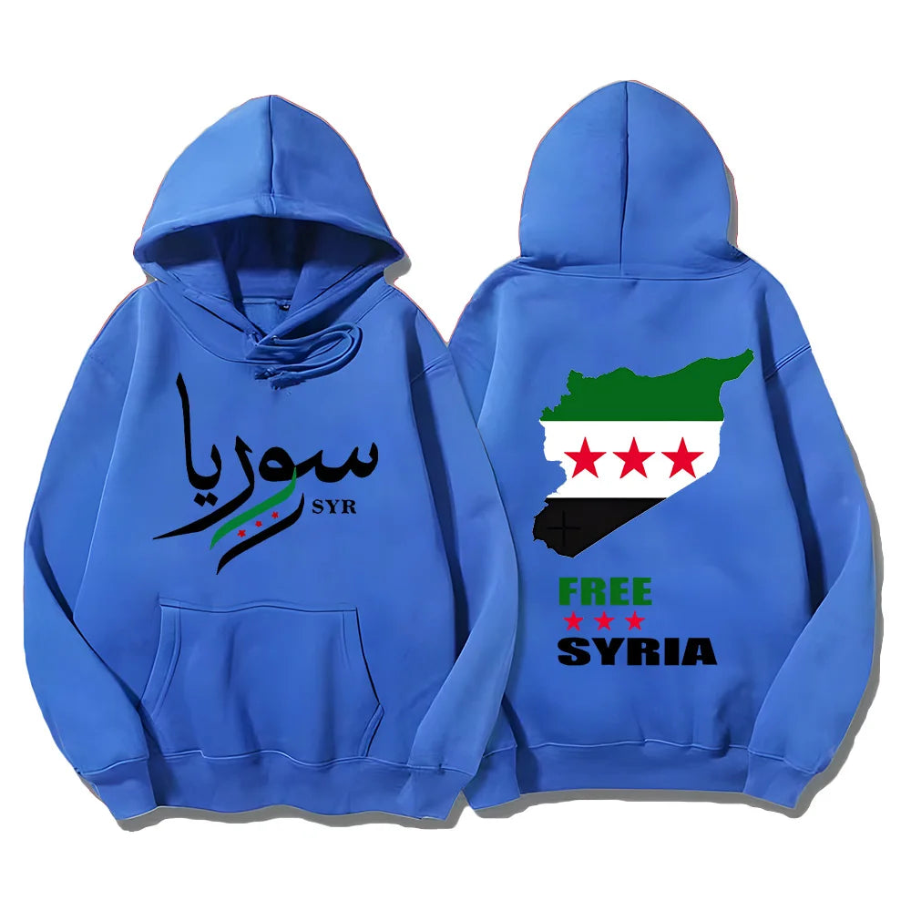 Syrian Freedom Hoodies Damascus Syria Pullovers Unique Syria Map Sweatshirts Anti-War Unisex Clothing Peaceful Protest Sudaderas