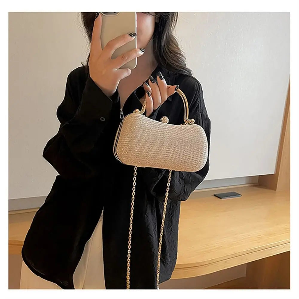 Wedding Bridal Beaded Women Evening Bag Dinner Bag Chain Shoulder Handbags Elegant Rhinestones Clutch Egg Shape Evening Bag