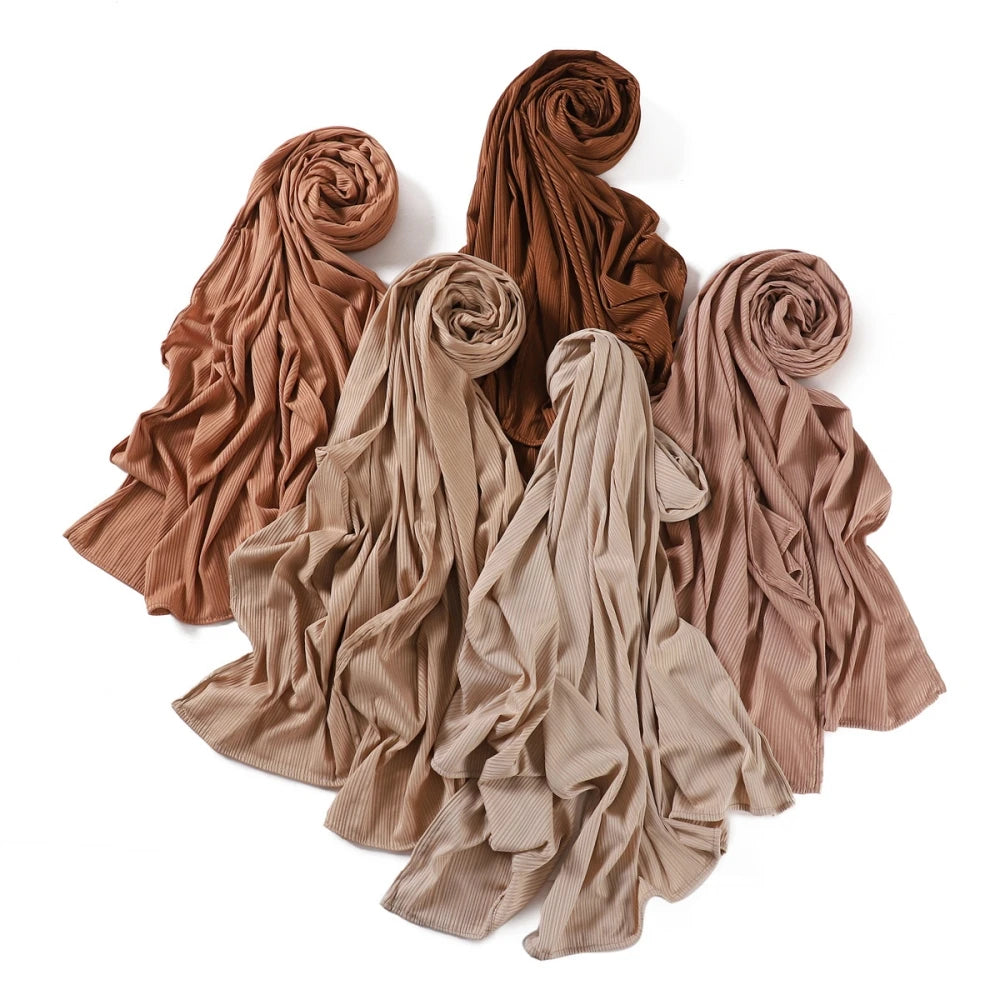 Fashion Elastic Ribbed Jersey Hijabs Solid Color Stripes Lightweight Thin Headscarf Muslim Women Soft Scarf Headwrap Long Shawl